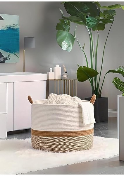 Rustic Retreat Jüt Kapaklı Moderin Tssarım Geniş Hacim Kapasiteli Çamaşır Oyuncak Havlu Battaniye Giyisi Sepeti Zarif ve Estetik Tasarım Depolayıcı Organizer Y (Jüt_beyazkırçıl) fırsatları