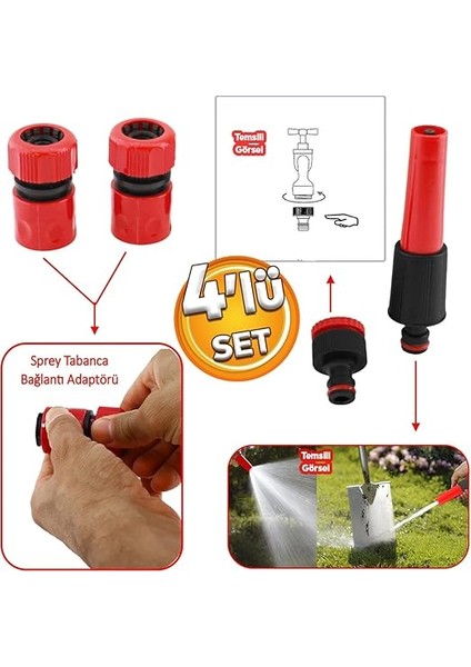 Hortum Sulama Başlığı Seti 4 Parça Su Tabanca Bağlantı Ekleme Aparatı Eki Bahçe Sulama Adaptörü fiyatları