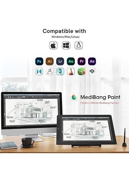 VK2200PRO 21.5" IPS Fullhd Tam Lamine Ekran, 8 Kısayol,2 Scroll Tuşlu Sağ/sol El Grafik Tablet indirimleri