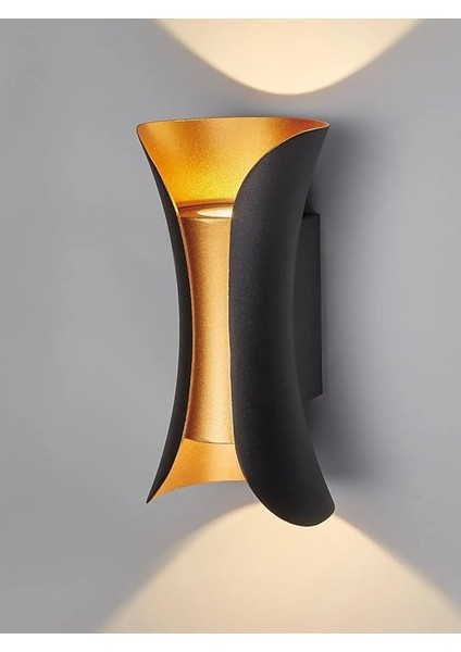 Technologies Çift Yönlü Iç ve Dış Mekan Aplik - Modern Bahçe Aplik - Alüminyum Duvar Aydınlatma Armatürü - Paslanmaz Toz ve Su Geçirmez Dekoratif LED Aplik (Gold - Siyah)