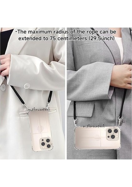 16 Pro Max Kılıf Köşe Korumalı Şeffaf Silikon Boyun ve Omuz Askılı Ipli Telefon Çantası Ipi fiyatları