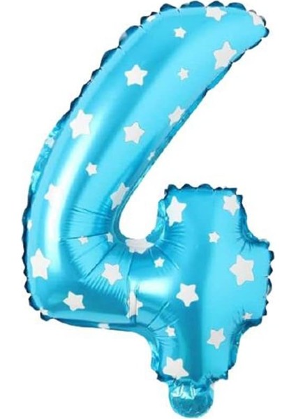 Vitrini 4 Rakamlı 16 Inç Mavi Yıldızlı Folyo Balon 36 cm (Mavi)