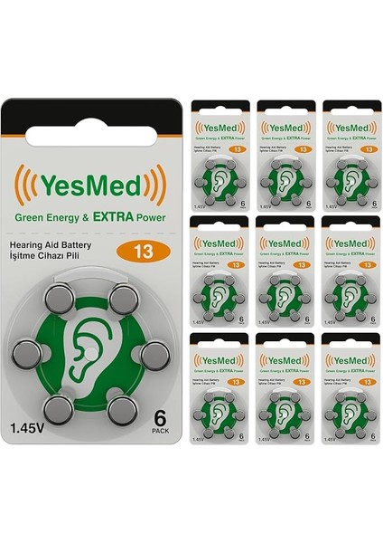Extra Power 13 Numara Işitme Cihazı Pili (10 Paket x 6 Adet = 60 Adet Pil)