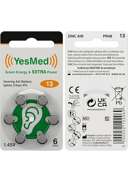 Extra Power 13 Numara Işitme Cihazı Pili (10 Paket x 6 Adet = 60 Adet Pil) fırsatları
