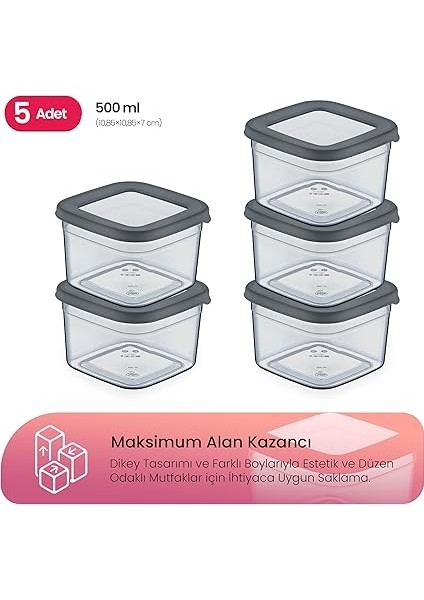 Life Tower Premium Saklama Kabı Seti 5 Adet 0,5 L Şık Görünüm ve Günlük Kullanım (Antrasit) fiyatları