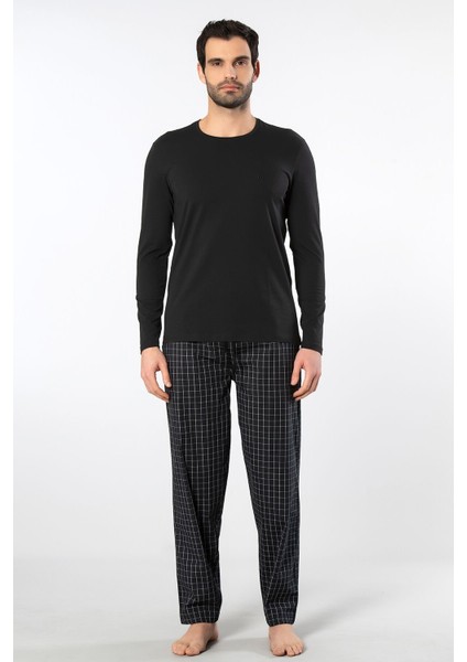 Erkek Poplin O Yaka Uzun Kollu Pijama Takım 2239/SIYAH 2 fiyatları