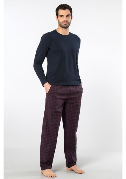 Erkek Poplin O Yaka Uzun Kollu Pijama Takım 2239/BORDO 1 fiyatları
