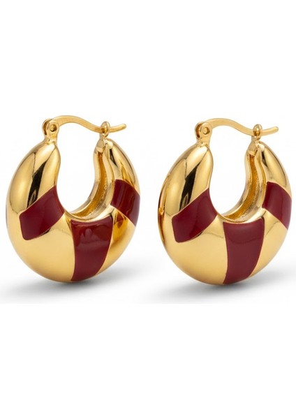 Çelik Kalın Halka Küpe Kırmızı Altın Rengi Kararmaz Takı