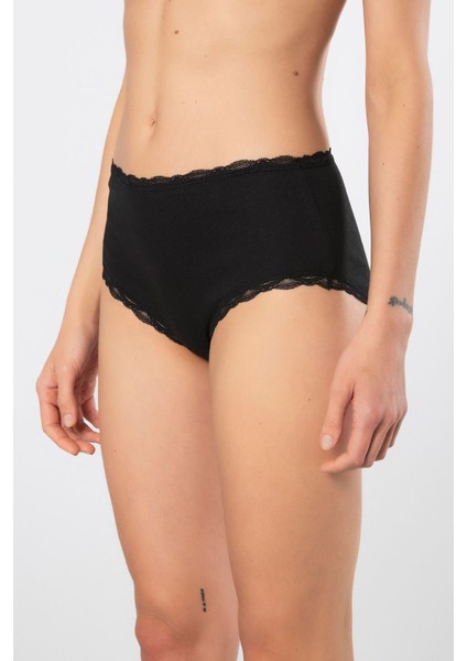 Kadın Likralı Ribana Dantelli Yüksel Bel Külot 2'li Paket 929/SIYAH modelleri