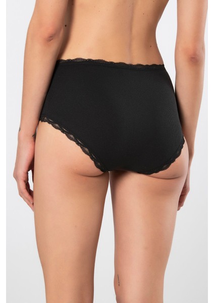 Kadın Likralı Ribana Dantelli Yüksel Bel Külot 2'li Paket 929/SIYAH fırsatları