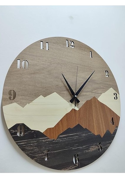 Modern Rustik Dağ Motifli Ahşap Duvar Saati fiyatları