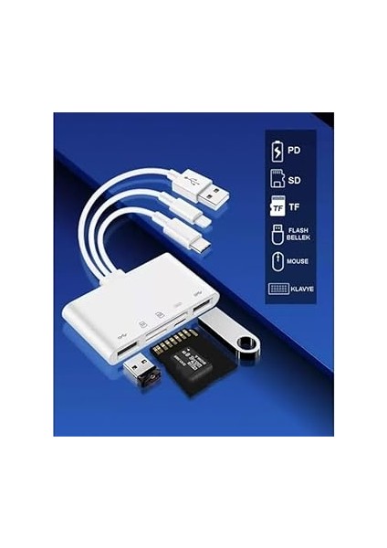 NK1032 Pro Type-C Lightning Usb-A To 2x Usb3.0 Sd Tf Pd Kart Okuyucu Çevirici Hub Adaptör fiyatları