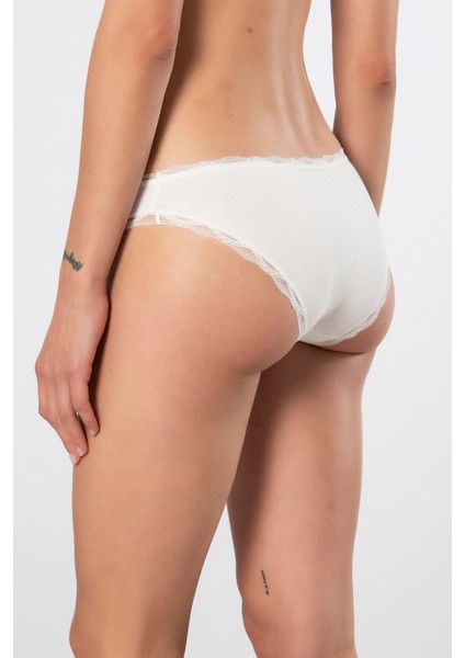 Kadın Likralı Ribana Dantelli Bikini Külot 2'li Paket 928/EKRU fırsatları