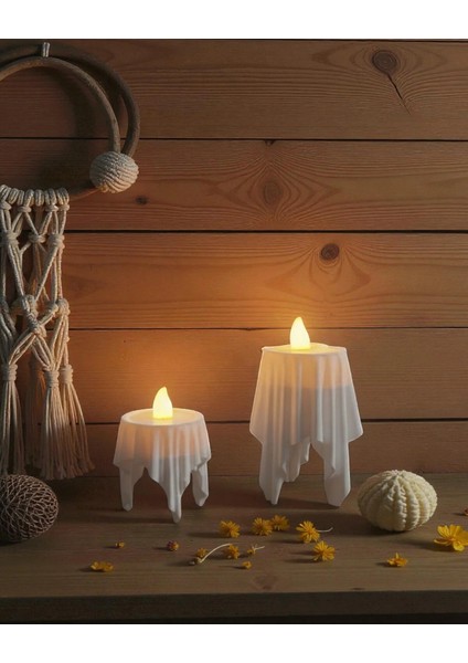 3D Dekoratif Bohem Uçan Beyaz Mumlar Tealight Mum Hediyeli ( Yükseklik = 8 cm , En = 4,5 cm )