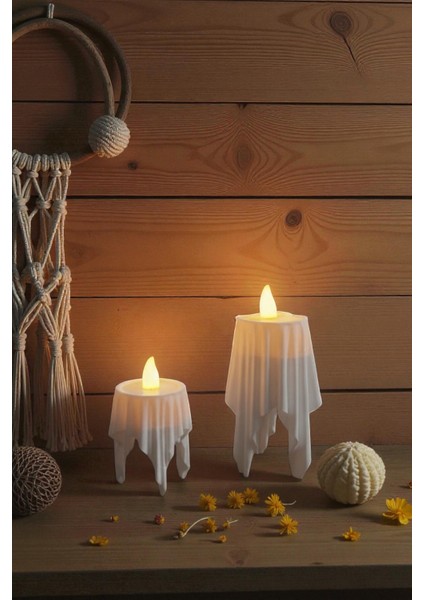 3D Dekoratif Bohem Uçan Beyaz Mumlar Tealight Mum Hediyeli ( Yükseklik = 8 cm , En = 4,5 cm )