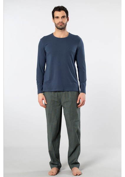 Erkek Poplin O Yaka Uzun Kollu Pijama Takım 2239/YEŞIL 3 fiyatları