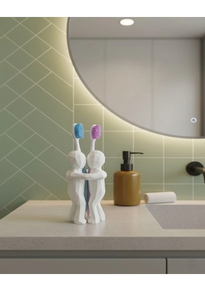 Çiftler Için 3D Hediyelik Diş Fırçalığı Minimalist Banyo Aksesuarı Geri Dönüştürülmüş Pla 13 x 9 cm modelleri