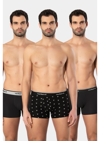 Erkek Desenli Likralı Boxer 3'lü Paket 1339/SIYAH 1