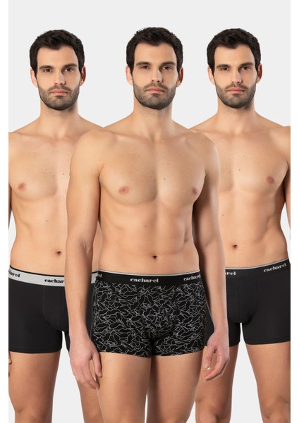 Erkek Desenli Likralı Boxer 3'lü Paket 1339/SIYAH 3