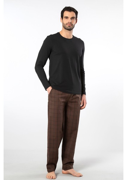 Erkek Poplin O Yaka Uzun Kollu Pijama Takım 2239/KAHVE 1 fiyatları
