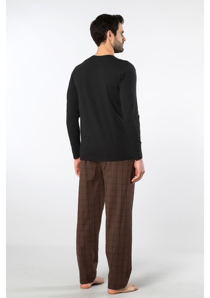 Erkek Poplin O Yaka Uzun Kollu Pijama Takım 2239/KAHVE 1 modelleri