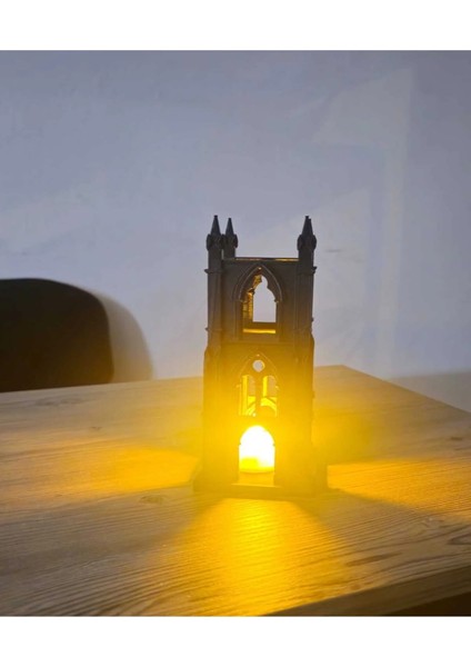 3D Siyah Iskandinav Gotik Şato Tasarımlı Dekoratif LED Mumluk ve Ev Ofis Dekor Biblo