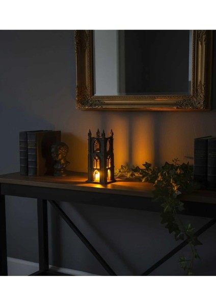 3D Siyah Iskandinav Gotik Şato Tasarımlı Dekoratif LED Mumluk ve Ev Ofis Dekor Biblo fiyatları
