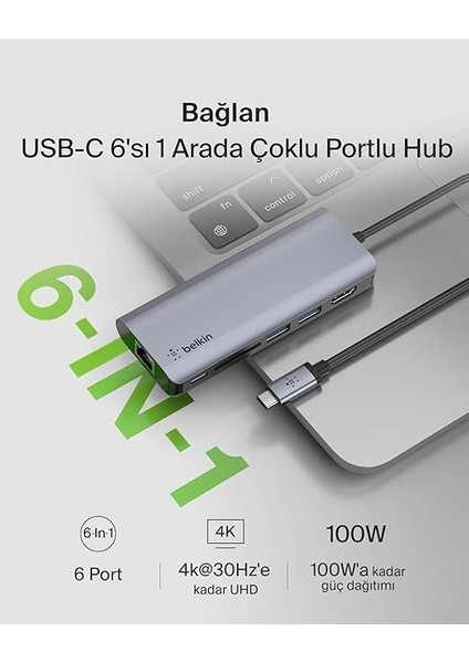 Usb-C Hub, 6'sı 1 Arada Çoklu Bağlantı Noktalı Adaptör Yuvası, 4K Hdmı, Usb-C ve 100 W, Şarj Için (Passthrough), 2xusb A, Macbook Pro, Air, iPad Pro ve Xps Gibi Cihazlar Için fiyatları