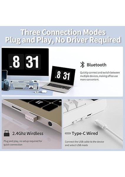 Ajazz AK35I V3 Kablosuz Mekanik Oyuncu Klavyesi-Gasket Gövde Yapısı Dinamik Rgb-Tft Ekranlı Mavi/avakado Switch indirimleri