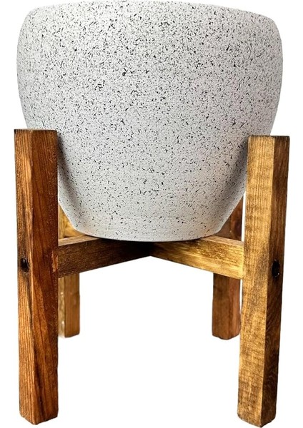 Tasarımı Ev Dekorasyon Beyaz Granit Toprak Saksı Saksılık Salon Çiçeklik 4 Ayaklı - 15 cm