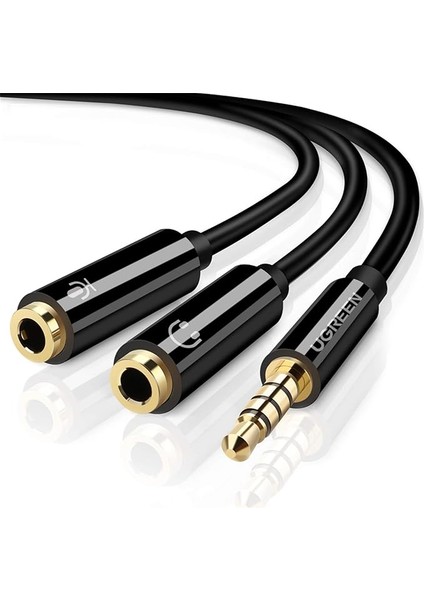 Mikrofon ve Kulaklık Ayırıcı 3.5 mm Y Kablo Siyah