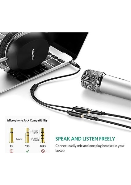 Mikrofon ve Kulaklık Ayırıcı 3.5 mm Y Kablo Siyah modelleri