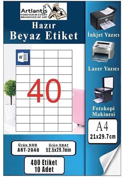 A4 Hazır Etiket 52.5X29.7 mm 10 Sayfa 1 Paket 40 Lı Kendinden Yapışkanlı Fotokopi Lazer Inkjet Kağıdı Yazıcılar Için Uyumlu fiyatları