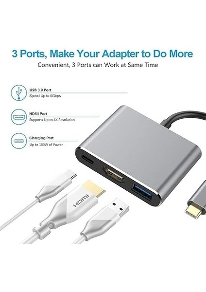 Plus PX-SW-U515 Gri Metal Type-C To 4K HDMI + USB 3.0 + Pd Şarj Çevirici Adaptör indirimleri