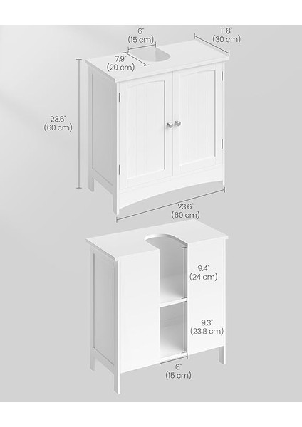 2 Kapılı Lavabo Dolabı, Banyo Dolabı, Ayarlanabilir Raflar, Bol Depolama Alanı, 60 x 30 x 60 Cm, Beyaz BBC01WT modelleri