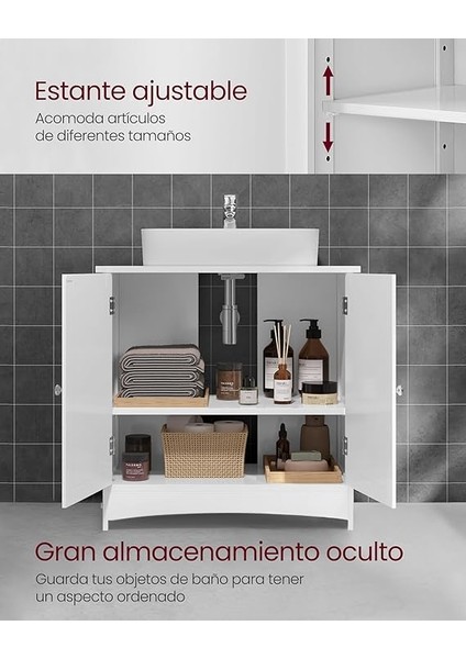 2 Kapılı Lavabo Dolabı, Banyo Dolabı, Ayarlanabilir Raflar, Bol Depolama Alanı, 60 x 30 x 60 Cm, Beyaz BBC01WT indirimleri