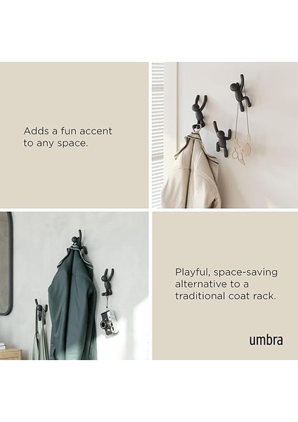 Buddy Kanca, Ceketler, Şallar, Çantalar, Sırt Çantası, Havlular ve Daha Fazlası Için Dekoratif Duvar Askısı, 3'lü Set, Siyah fırsatları