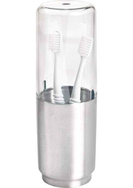 Austin Diş Fırçası Tutucu, Metal ve Plastik, Kapaklı Diş Fırçası Standı, Şeffaf/mat Gümüş Rengi