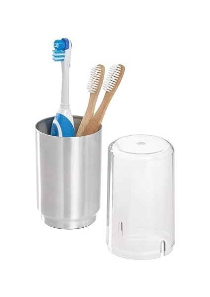 Austin Diş Fırçası Tutucu, Metal ve Plastik, Kapaklı Diş Fırçası Standı, Şeffaf/mat Gümüş Rengi modelleri
