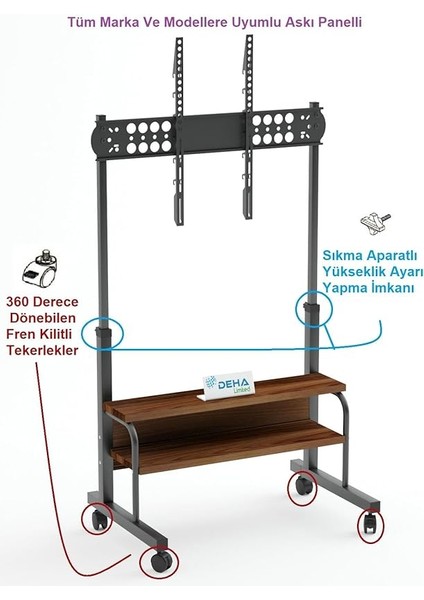 Tekerlekli Yükseklik Ayarlı Tv Duvar Paneli Tv Standı Konsol Hareketli Televizyon Ünitesi modelleri