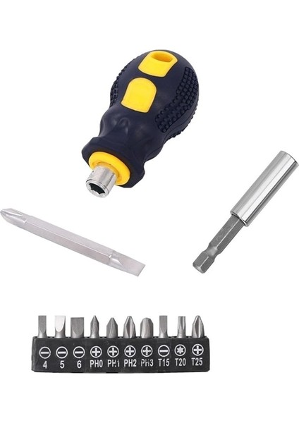 Tombul Kısa Tornavida Seti 13 Parçalı Bits Uzatma Seti 1/4 Hex Yıldız Düz