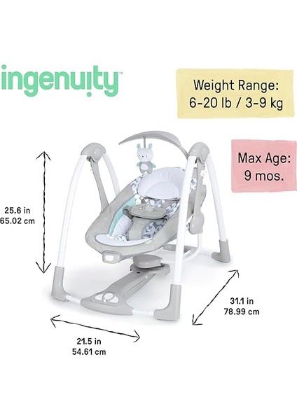 Convertme 2'si 1 Arada Kompakt Taşınabilir Bebek Salıncağı ve Bebek Koltuğu, Akülü Titreşimler, Otomatik Sallanma, Doğa Sesleri - 9 Kg'a Kadar fırsatları