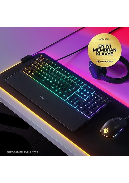 Apex 3 Gaming Klavye, 10 Bölgeli Rgb Aydınlatma, Sessiz Switch, IP32 Sıvı Dayanıklılık, Premium Manyetik Bilek Desteği, Türkçe Qwerty modelleri
