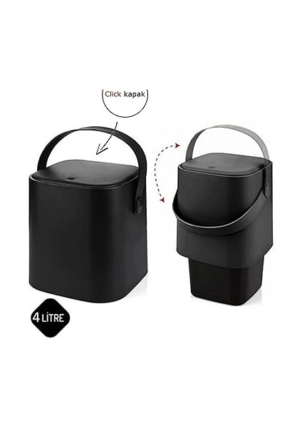 4l Mini Tezgah Üstü Çöp Kovası – Deri Tutma Saplı, Kompakt ve Şık Tasarım, Mutfak & Banyo Için, Geri Dönüşüm Dostu (Siyah, 4 Litre) fiyatları