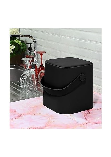 4l Mini Tezgah Üstü Çöp Kovası – Deri Tutma Saplı, Kompakt ve Şık Tasarım, Mutfak & Banyo Için, Geri Dönüşüm Dostu (Siyah, 4 Litre) fırsatları