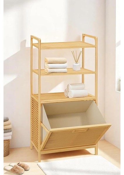 Bambu Xl Kirli Sepetli 3 Raflı Çok Amaçlı Banyo Düzenleyici Çamaşır Sepeti Organizer DB-0011 modelleri