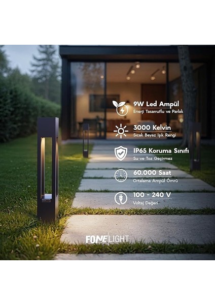 Alüminyum Bahçe Aydınlatma Bollardı, Modern Yürüyüş Yolu ve Çim Aydınlatması, Antrasit Renk, 75 Cm, 3000K Sıcak Beyaz LED Dış Mekan Lambası modelleri