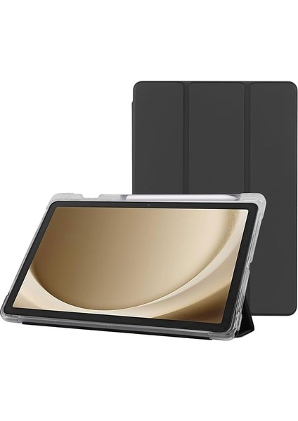 Samsung Galaxy Tab A9+ Plus 11 Inç Uyumlu Smart Kılıf, S Pen Kalemlikli, Trifold, Esnek, Mat, Darbeye Tam Dayanıklı Tablet Kılıfı (Siyah)