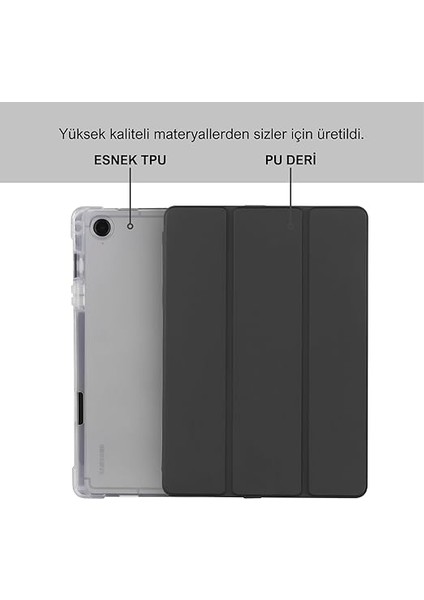 Samsung Galaxy Tab A9+ Plus 11 Inç Uyumlu Smart Kılıf, S Pen Kalemlikli, Trifold, Esnek, Mat, Darbeye Tam Dayanıklı Tablet Kılıfı (Siyah) fiyatları