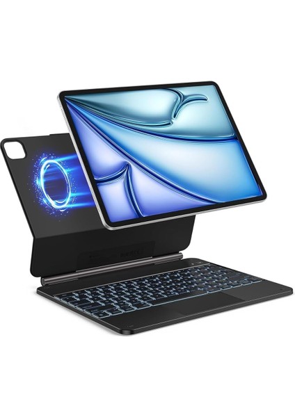 Ipad Air 13inç M3 Çipli 2025 ile Uyumlu Magic ile Uyumlu Touchpad Işıklı Klavyeli Kılıf